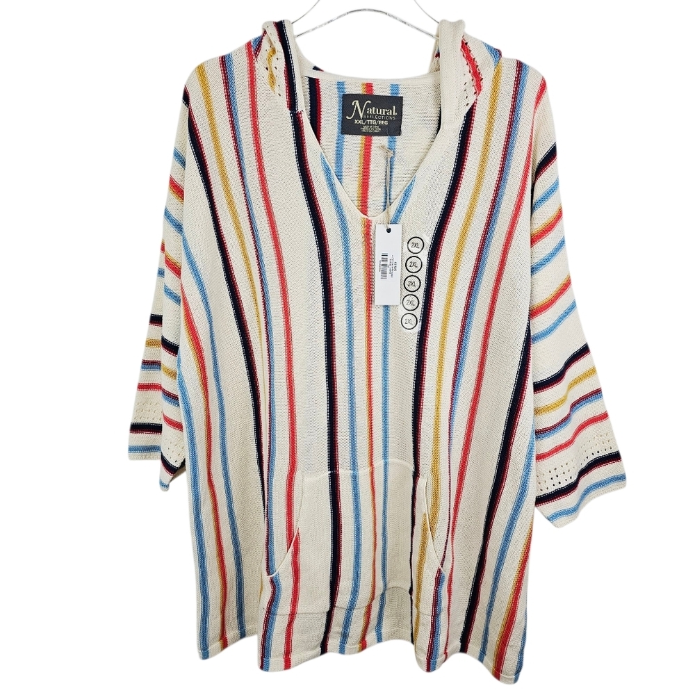 Natural Reflections Egret Striped Baja Multicolor Hooded Sweater NWT